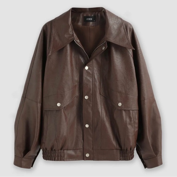 NWT XL FAUX LEATHER Brown ZIPPER JACKET - Picture 2 of 13